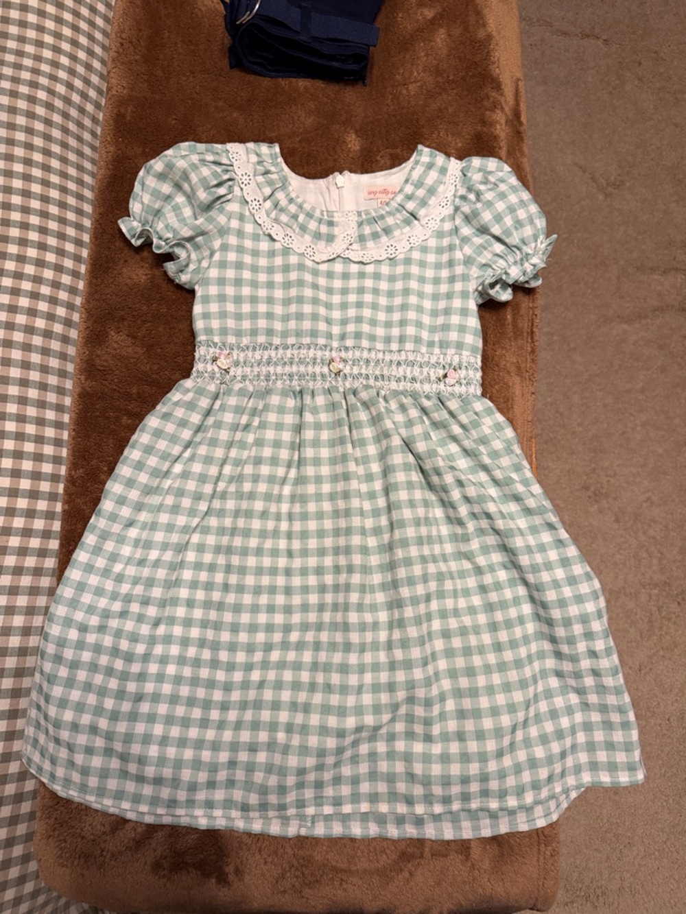 Ivy City Co Mint Gingham Smocked Dress with Eyelet Collar